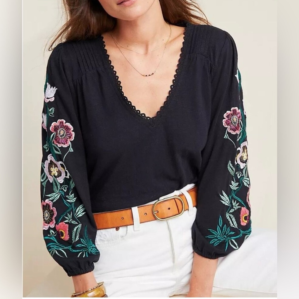 Anthropologie Embroidered Long Sleeve